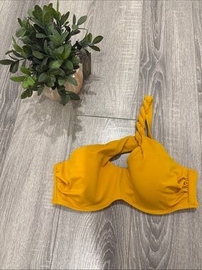 Shade & Shore Mustard Yellow One-Shoulder Bra-Style Bikini Top
